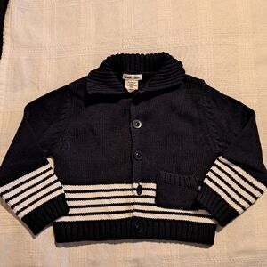 Sarah Louise boys 3 years knit blue and white cardigan with pocket, EUC